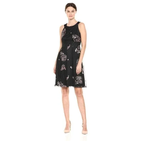Nine West Dress  Black Floral Embroidered Paisley‎ Whimsigoth Fairy Witch Size 8 - Picture 2 of 10
